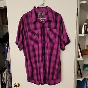 DIXXON Magenta and Black Plaid Short-Sleeve Button-Up Shirt - Men's